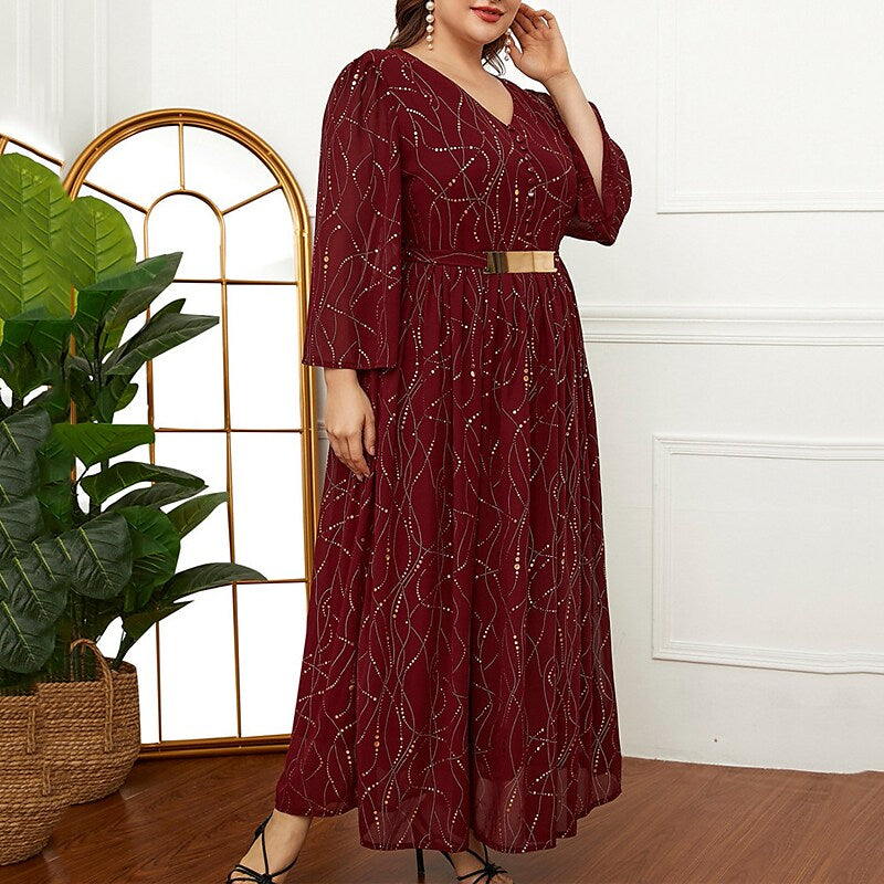 Women's Plus Size Holiday Dress Graphic V Neck Print Long Sleeve Fall Spring Work Vintage Maxi long Dress Daily Vacation Dress