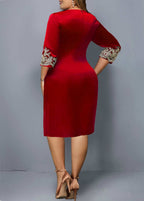 3/4 Sleeve Round Neck Embroidered Dress
