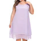 Women's Plus Size Casual Dress Solid Color Crew Neck Mesh Long Sleeve Dress