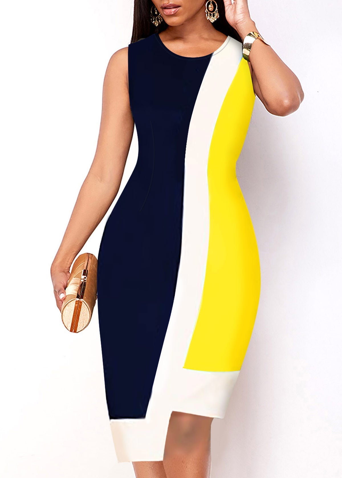 Asymmetric Hem Sleeveless Contrast Dress