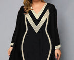 Women's Plus Size Dress Set Color Block V Neck Long Sleeve Formal Dress