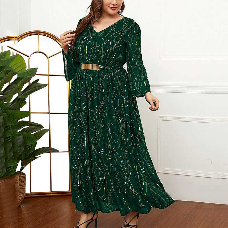 Women's Plus Size Holiday Dress Graphic V Neck Print Long Sleeve Fall Spring Work Vintage Maxi long Dress Daily Vacation Dress