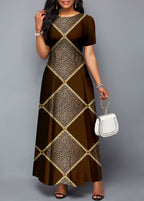 Short Sleeve Round Neck Leopard Dress