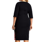 Women's Plus Size Fake Two-Piece Dress Crew Neck Half Sleeve Dress