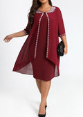 Women's Plus Size Dress Set Pure Color Round Neck Dress