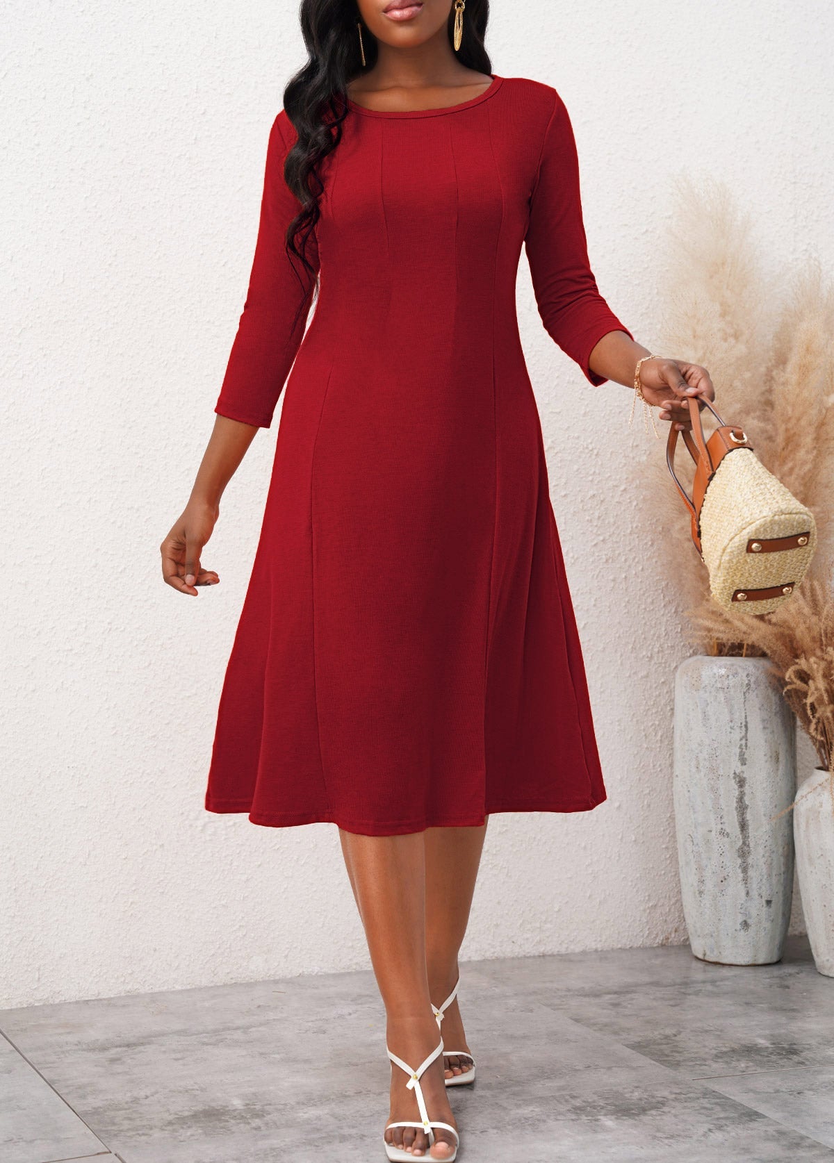 3/4 Sleeve Round Neck Dress