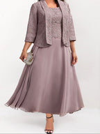 Women's Plus Size Dress Set Solid Color Crew Neck Half Sleeve Dress