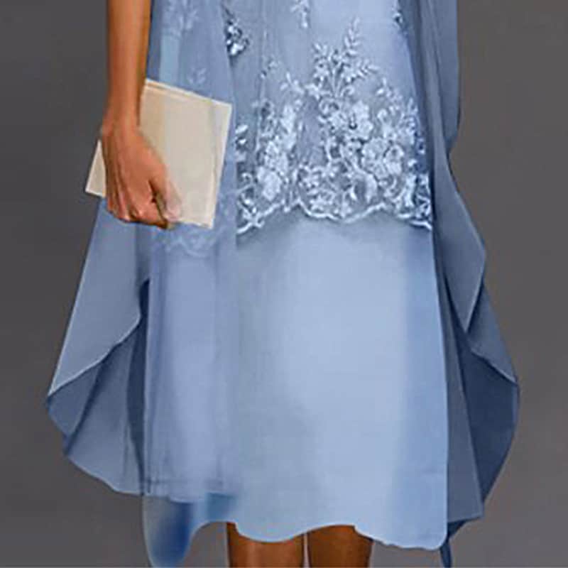 Women's Dress Set Lace Dress Midi Dress Light Blue Green Gray Half Sleeve Floral Embroidered Layered Patchwork Fall Spring Crew Neck Elegant Chinoiserie 2022 M L XL XXL XXXL 4XL 5XL