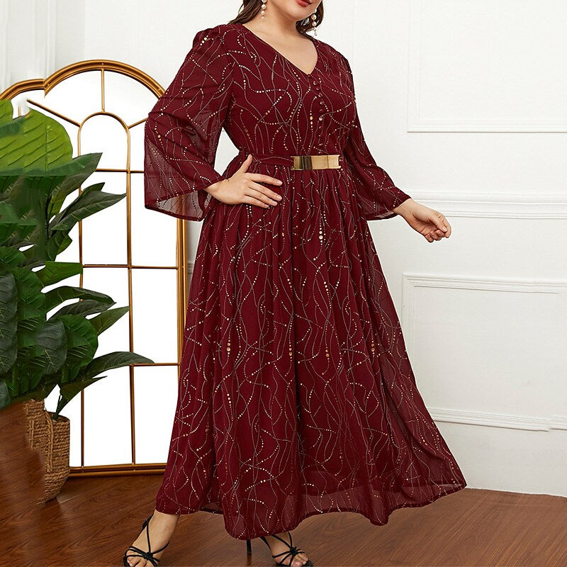 Women's Plus Size Holiday Dress Graphic V Neck Print Long Sleeve Fall Spring Work Vintage Maxi long Dress Daily Vacation Dress