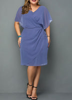 Dusty Blue V Neck Short Sleeve Dress