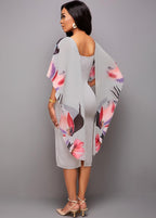Floral Print 3/4 Sleeve Bodycon Dress