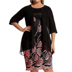 Women's Plus Size Fake Two-Piece Dress Crew Neck Half Sleeve Dress