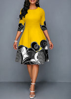 3/4 Sleeve Tribal Print Round Neck Dress