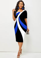 Contrast Round Neck Short Sleeve Dress