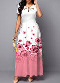 Pink Ombre Floral Print Cutout Front Dress