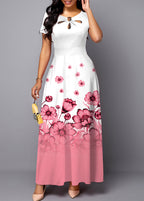 Pink Ombre Floral Print Cutout Front Dress