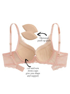 Naomi Lace Bra, Petite, Demi-Cup, Removable Padding, Push-Up