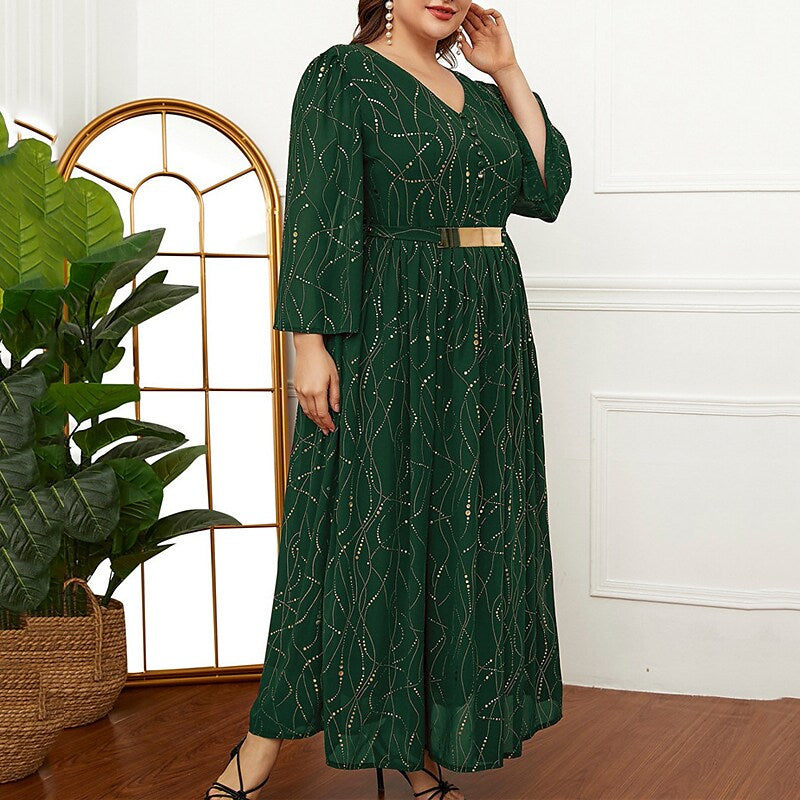 Women's Plus Size Holiday Dress Graphic V Neck Print Long Sleeve Fall Spring Work Vintage Maxi long Dress Daily Vacation Dress