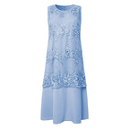 Women's Dress Set Lace Dress Midi Dress Light Blue Green Gray Half Sleeve Floral Embroidered Layered Patchwork Fall Spring Crew Neck Elegant Chinoiserie 2022 M L XL XXL XXXL 4XL 5XL