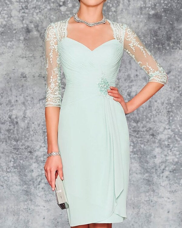 Women's Dress Set Two Piece Dress Knee Length Dress White Pink Light Green Half Sleeve Floral Pure Color Ruched Lace Fall Spring V Neck Elegant Formal 2022 S M L XL XXL 3XL 4XL 5XL 6XL