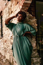 Mid Sleeve High Neck Slouch Dress